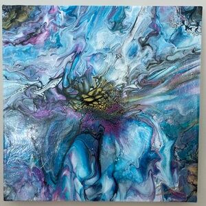 "MYSTICAL LILY PAD" ONE-OF-A-KIND FLUID ART PAINTING - 14" X 14"